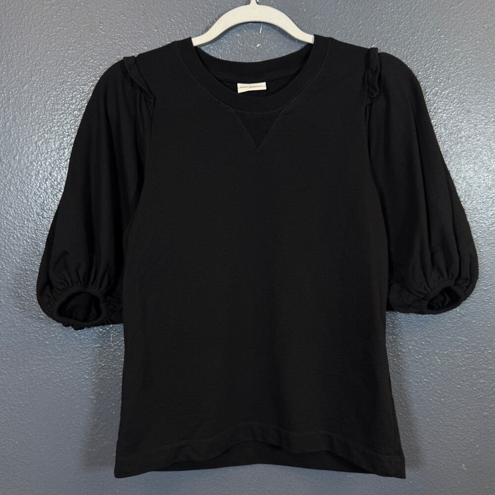Dries Van Noten S women’s black bell sleeve frill t-shirt crew neck cotton